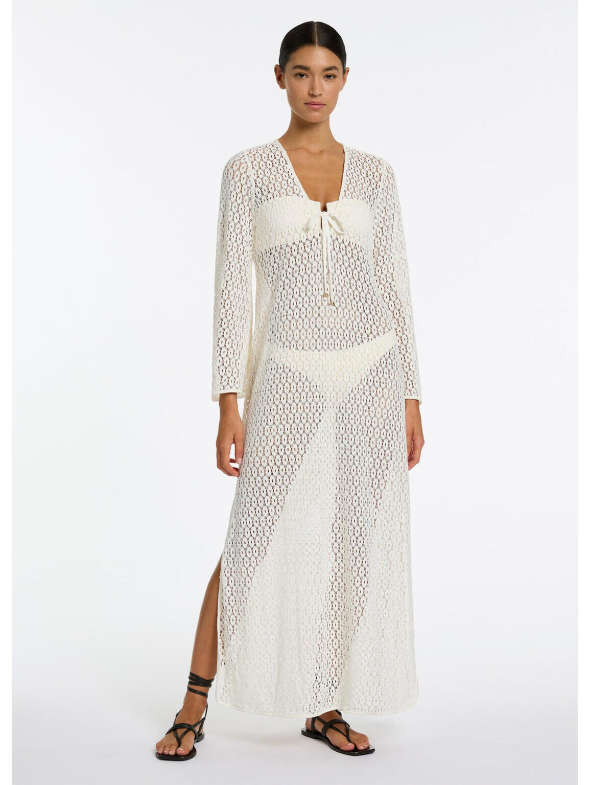 Jets Stretch Lace Maxi Kaftan - Cream $380